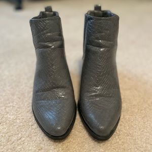 Gray snakeskin look booties